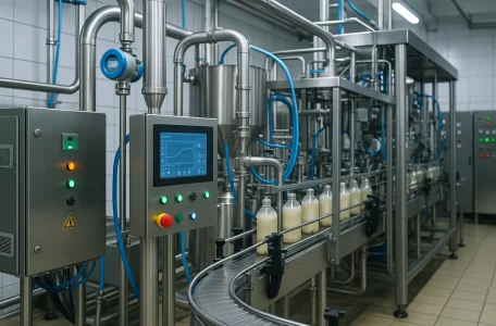 Ligne de production équipée d’un HMI et d’un coffret regroupant l’ensemble de la partie automatisme.