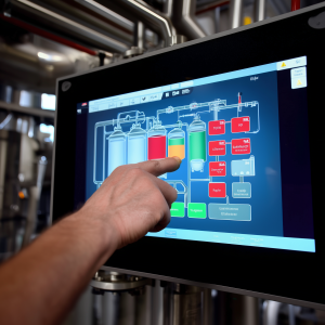 Opérateur qui sélectionne une fonction sur l'HMI tactile