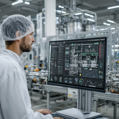 Un opérateur contrôlant la supervision de l'usine.